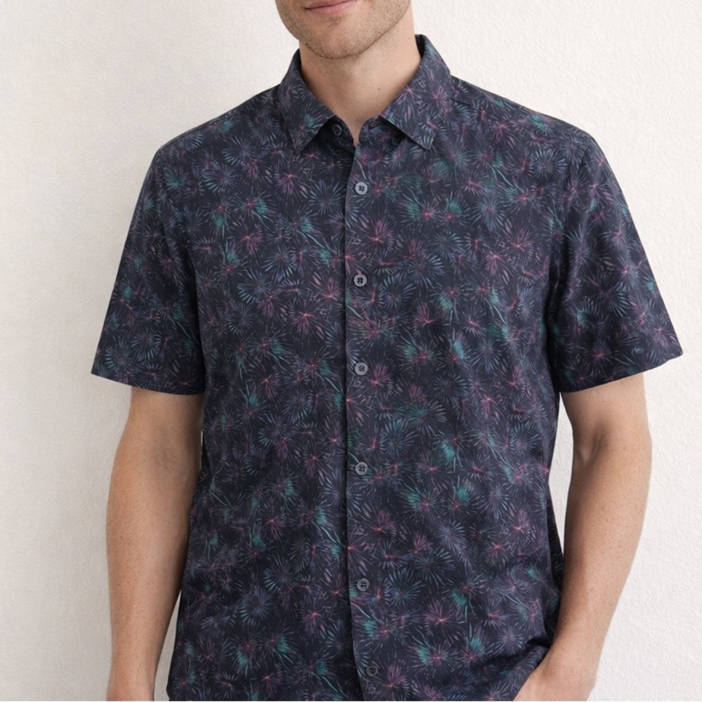 Ted Baker London Firework Printed Cotton Button Down Large